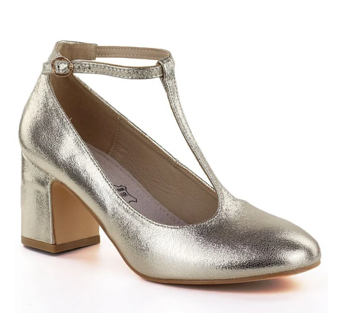 Třpytivé zlaté lodičky s páskem model 22073635