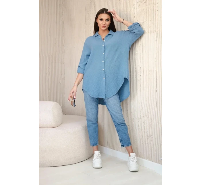 Bavlněná mušelínová košile oversize džínovina