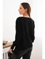 Dámský viskózový svetr s dlouhým rukávem a rozparkem po model 21410298 černý - K-Fashion