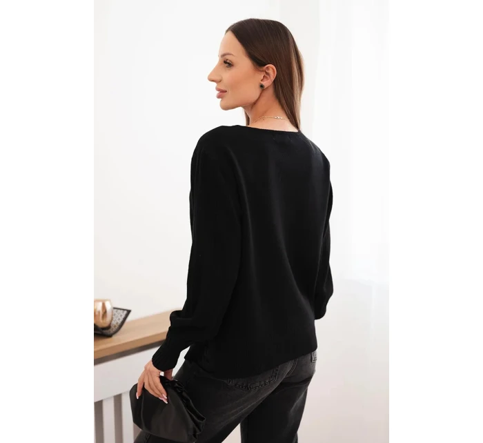Dámský viskózový svetr s dlouhým rukávem a rozparkem po model 21410298 černý - K-Fashion