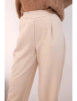 Dámské kalhoty s vysokým pasem a záhyby béžové Dámské kalhoty s vysokým pasem a záhyby béžové