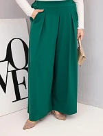Dámské bavlněné kalhoty Plus Size s širokými nohavicemi a volným střihem tmavě zelené