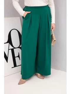 Dámské bavlněné kalhoty Plus Size s širokými nohavicemi a volným střihem tmavě zelené