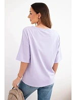 Dámská bavlněná oversize halenka s krátkým rukávem a módním potiskem světle fialová