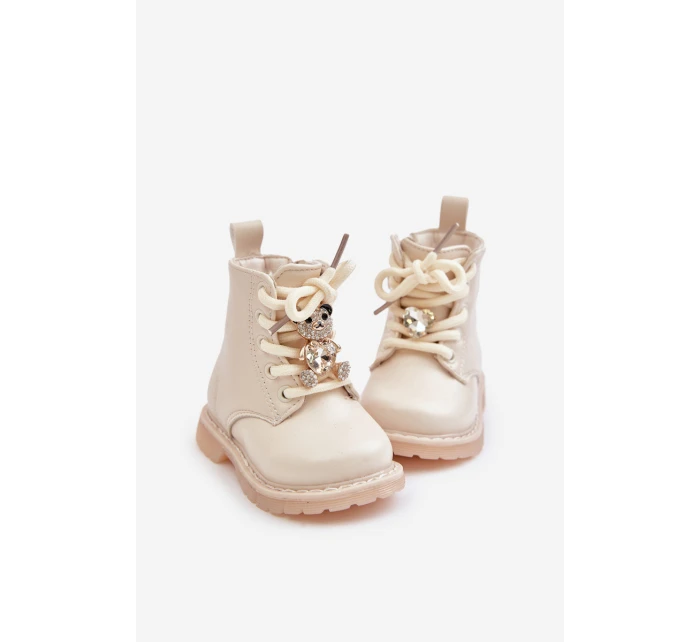 Zateplené dětské boty s medvídkem na zip béžové model 21678623 - Boto Zateplené dětské boty s medvídkem na zip béžové model 21678623 - Boto