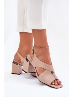 Elegantní Dámské Sandály Na Podpatku model 21695150 Béžové - VINCEZA