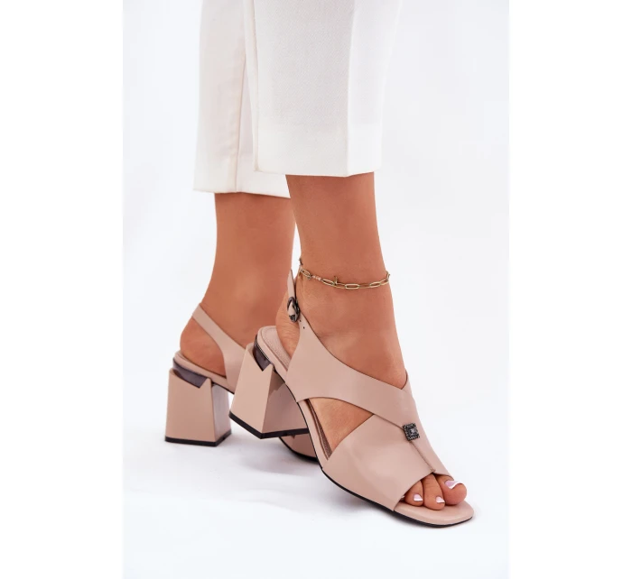 Elegantní Dámské Sandály Na Podpatku model 21695150 Béžové - VINCEZA