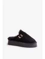 Dámské Pantofle Na Silné Podešvi S Kožešinou A Přezkou Černé Linneola Dámské Pantofle Na Silné Podešvi S Kožešinou A Přezkou Černé Linneola