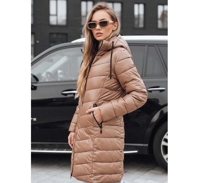 Dámská zimní dlouhá prošívaná bunda velbloudí barvy FashionStreet TY5504