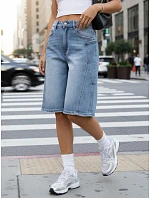 Dámské bermudy ke kolenům s cargo kapsami z džínoviny FashionStreet SY0512