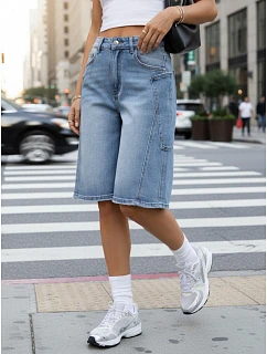 Dámské bermudy ke kolenům s cargo kapsami z džínoviny FashionStreet SY0512