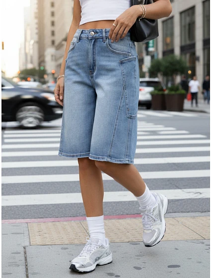 Dámské bermudy ke kolenům s cargo kapsami z džínoviny FashionStreet SY0512