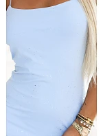 673-2 Midi šaty s tenkými ramínky a jemným leskem - modré