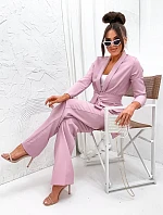 Set volná bunda + široké kalhoty pudrově růžová (8167)