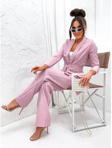 Set volná bunda + široké kalhoty pudrově růžová (8167)