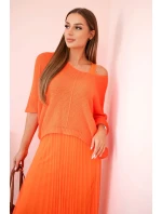 Plisované šaty s ažurovým model 20973379 pomeranč - K-Fashion