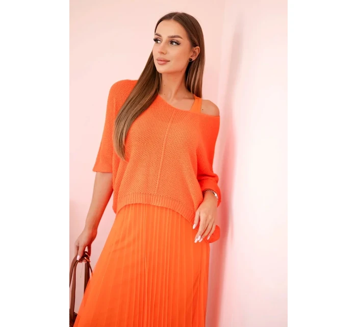 Plisované šaty s ažurovým model 20973379 pomeranč - K-Fashion