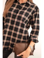 Dámská kostkovaná bavlněná košile s delším zadním dílem černá