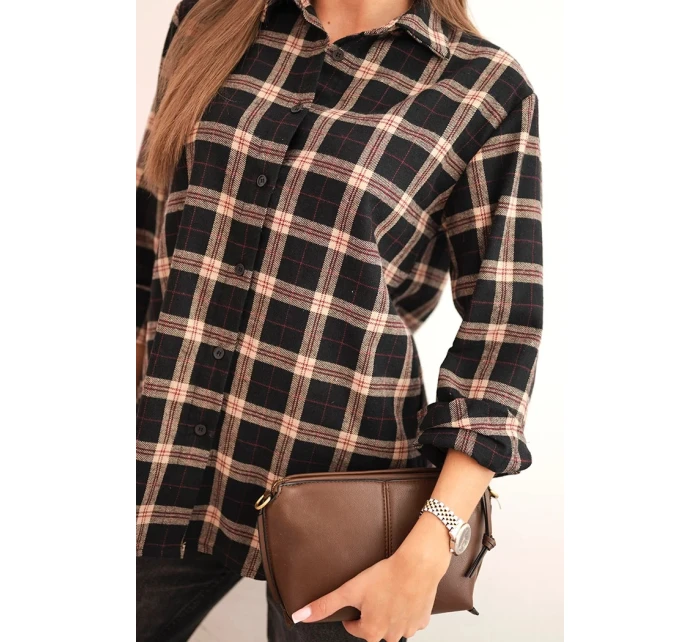 Dámská kostkovaná bavlněná košile s delším zadním dílem černá