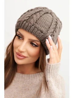 Dámská zimní čepice z vlny s copánkovým vzorem model 21750380 mocca - K-Fashion