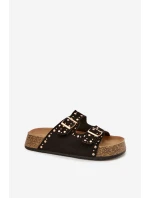 Dámské pantofle se zlatými sponami a knoflíky Černé model 21918999 - Boto