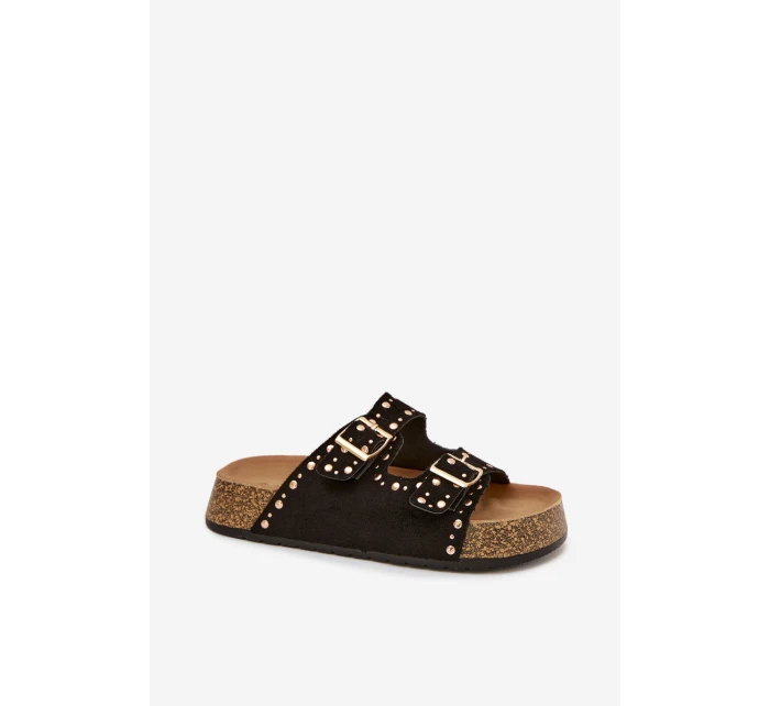 Dámské pantofle se zlatými sponami a knoflíky Černé model 21918999 - Boto