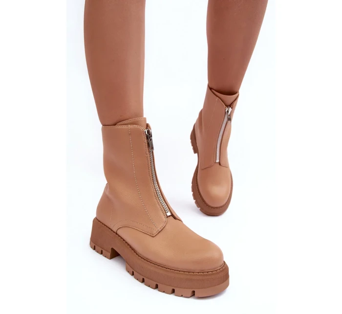 Kožené ploché kotníkové boty se zipem Camel Vimal Kožené ploché kotníkové boty se zipem Camel Vimal
