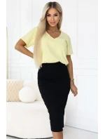 667-1 Přiléhavá pruhovaná midi sukně s vysokým pasem - černá 667-1 Přiléhavá pruhovaná midi sukně s vysokým pasem - černá