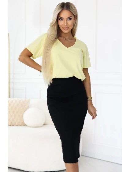 667-1 Přiléhavá pruhovaná midi sukně s vysokým pasem - černá 667-1 Přiléhavá pruhovaná midi sukně s vysokým pasem - černá