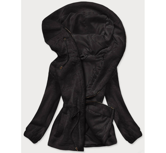 Černá kožešinová dámská bunda s kapucí (BR9596-1)