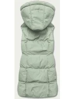 Péřová dámská vesta v pistáciové barvě s kapucí model 17655328 - J.STYLE