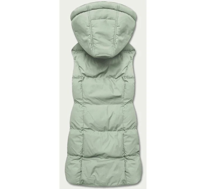 Péřová dámská vesta v pistáciové barvě s kapucí model 17655328 - J.STYLE