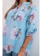 Dámská bavlněná halenka s květinovým vzorem modrý