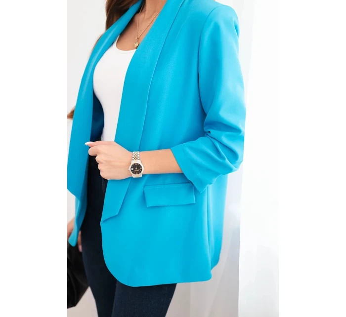 Dámská sako bez zapínání s podšívkou S/M tyrkysová