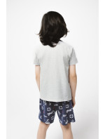 Chlapecké pyžamo Kastos, krátký rukáv, krátké kalhoty - potisk světle melanž/námořnická modř