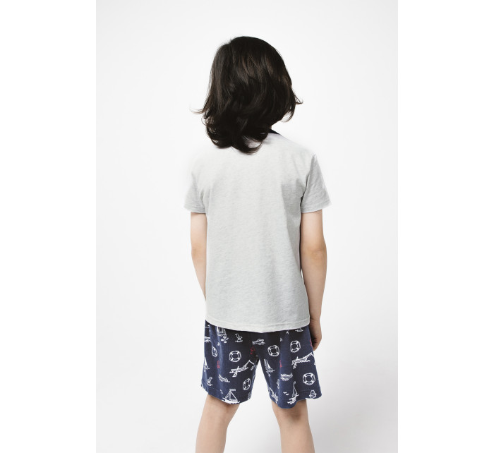 Chlapecké pyžamo Kastos, krátký rukáv, krátké kalhoty - potisk světle melanž/námořnická modř