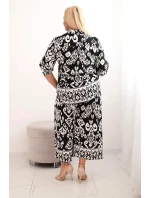 Dámská plus size viskózová souprava s geometrickým potiskem černý Dámská plus size viskózová souprava s geometrickým potiskem černý