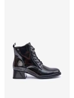 Kožené Lakované Botky Na Bloku Zateplené D&A JC42-53 Černé