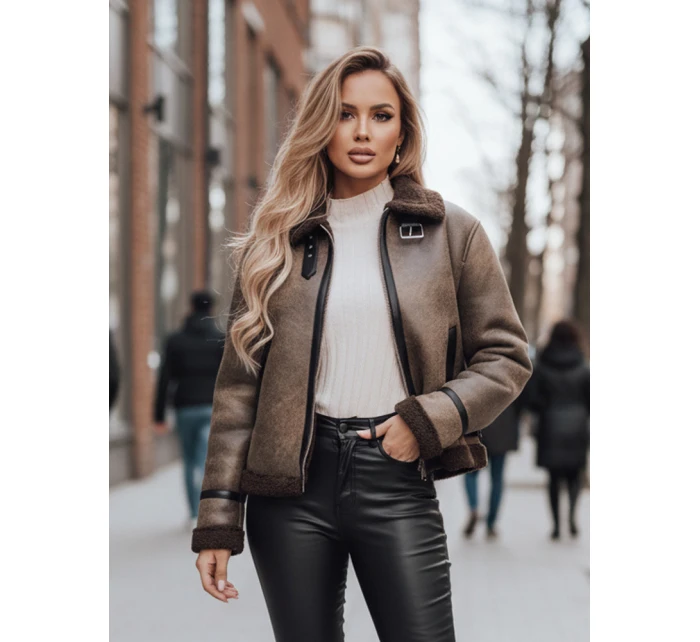 Dámská semišová bunda s ovčí kůží coffee Dstreet model 21993894 - FashionStreet