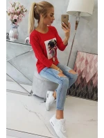 Halenka s grafickou a barevnou 3D mašlí červená Halenka s grafickou a barevnou 3D mašlí červená