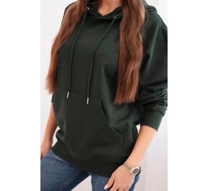 Dámská mikina s kapucí a klokankou z bavlny tmavě zelená Dámská mikina s kapucí a klokankou z bavlny tmavě zelená