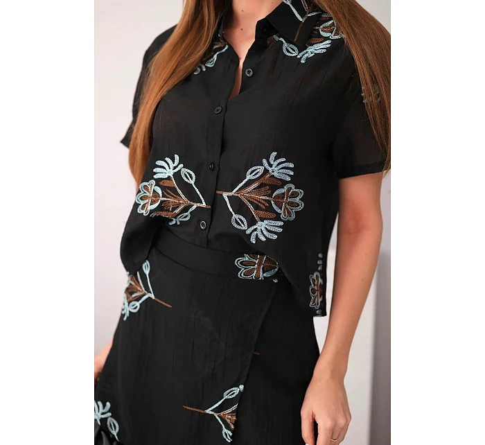 Dámský komplet košile s krátkým rukávem a  černá model 22048787 - K-Fashion