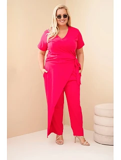 Dámský bavlněný overal Plus Size se zavazováním v pase fuchsiová