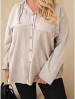Dámská bavlněná mikina Plus Size s kapucí a knoflíky béžová