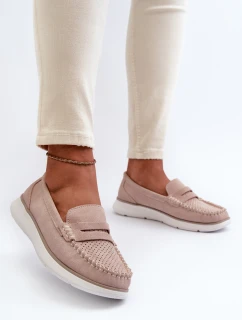 Sametové mokasíny na platformě model 21655642 Beige - SERGIO LEONE