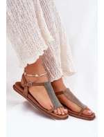Plné Elegantní Dámské Sandály S  Hnědé model 21693526 - Artiker