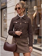 Dámská semišová bunda na druky, tmavě hnědá, FashionStreet TY5881 Dámská semišová bunda na druky, tmavě hnědá, FashionStreet TY5881