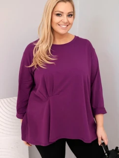 Dámská blůza plus size s bavlnou a dlouhým rukávem a nařasením tmavě fialová