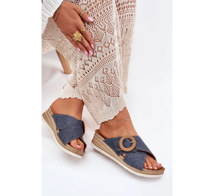 Dámské Pantofle Na Klínu S Přezkou  Modré model 21701893 - Inblu