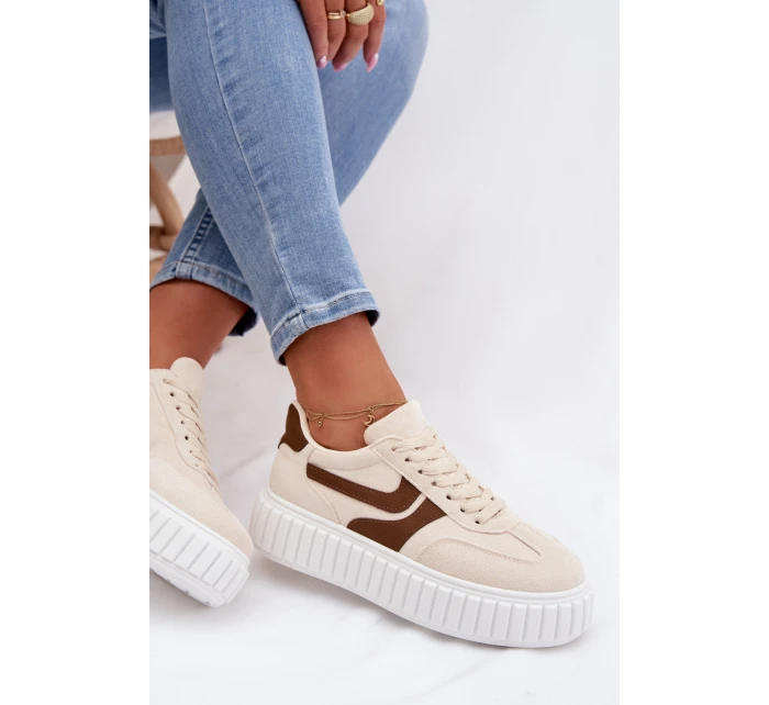 Dámské tenisky na platformě s eko semišem béžové Cadrina Dámské tenisky na platformě s eko semišem béžové Cadrina